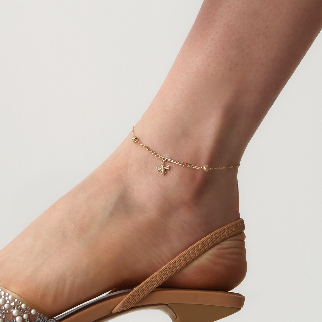 Honey Bee Taşlı Altın Halhal - 1