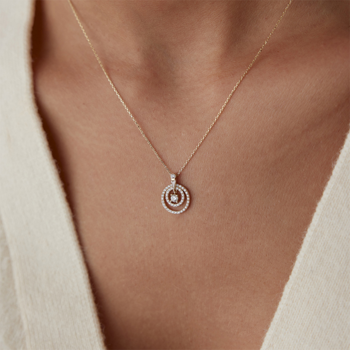 İç İçe Taşlı Halka Kolye - Rayna