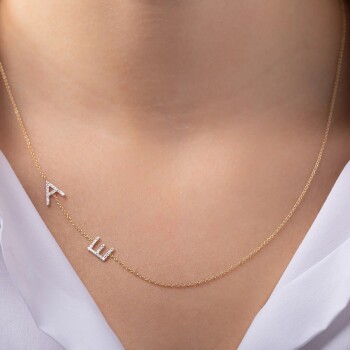 İki Harfli Taşlı kolye - Özkonak