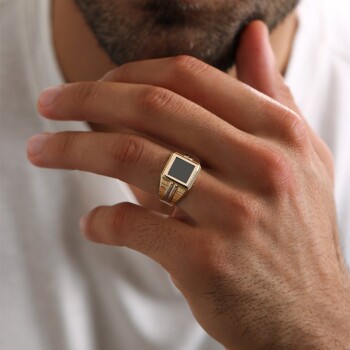 İki Renkli Kare Kesim Şövalye Erkek Yüzük - Koçak