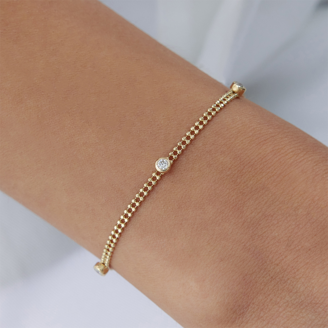 İki Sıra Toplu Tektaş Bileklik - 1