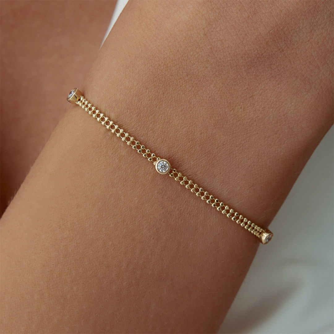 İki Sıra Toplu Tektaş Bileklik - 2