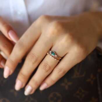 İkili Green Oval Yüzük - Alen