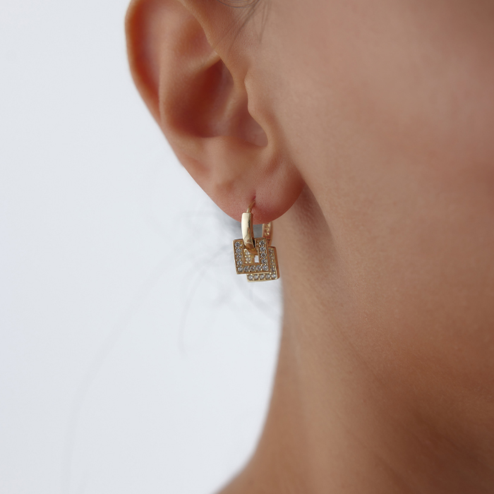 İkili Kare Taşlı Küpe - Koçak