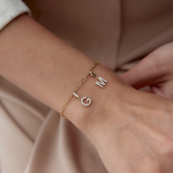 İkili Taşlı Charm Harf Bileklik - RİTİM (1)