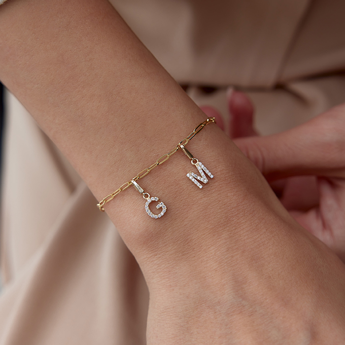 İkili Taşlı Charm Harf Bileklik - RİTİM