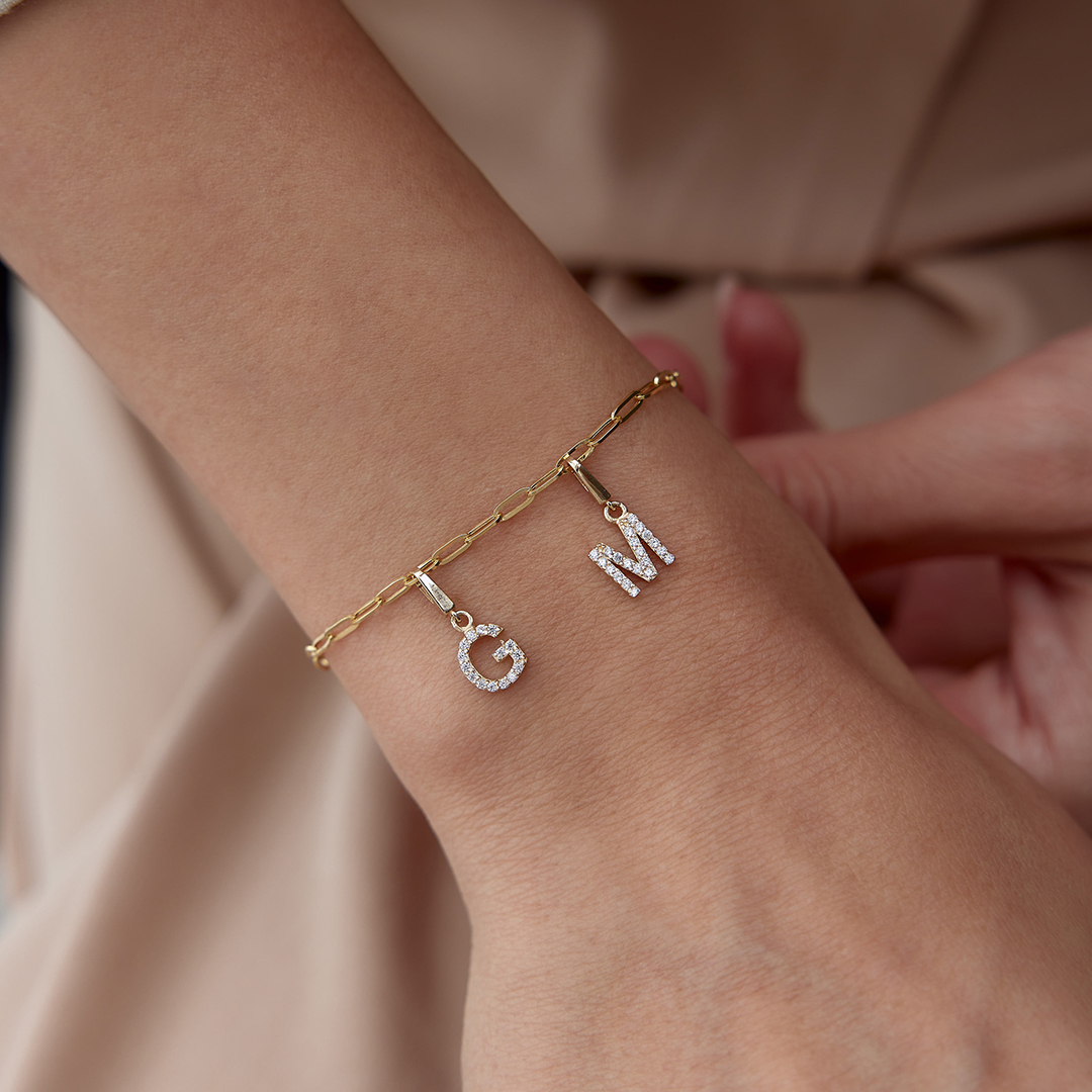 İkili Taşlı Charm Harf Bileklik - 1