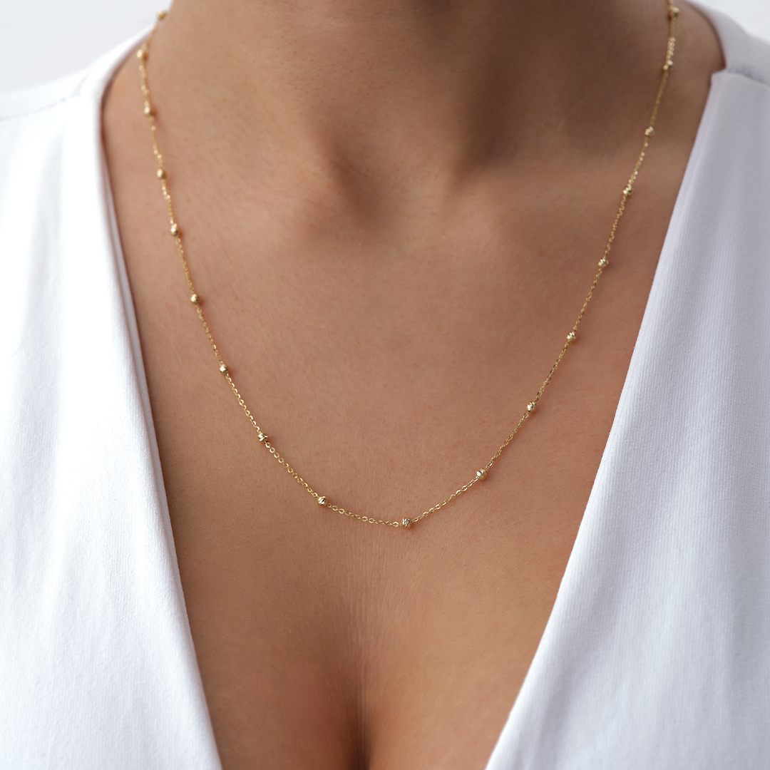 İnce Boncuk Detaylı Zincir Altın Kolye - 1