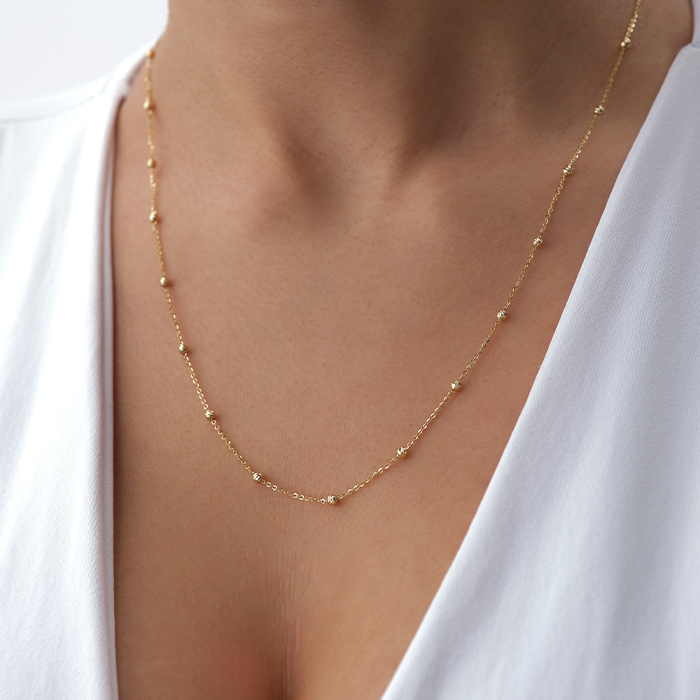 İnce Boncuk Detaylı Zincir Altın Kolye - Mieoro (1)