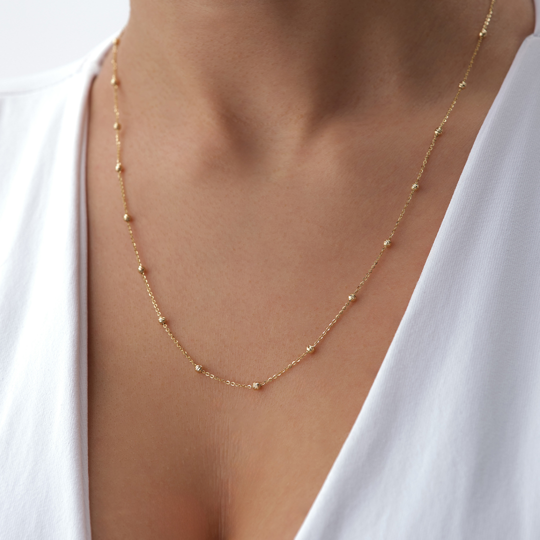 İnce Boncuk Detaylı Zincir Altın Kolye - 2