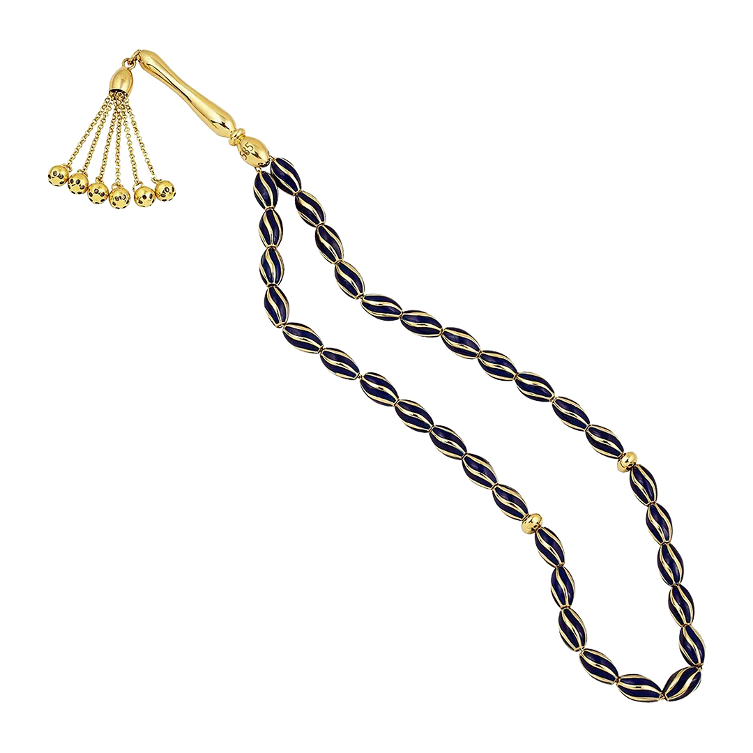 İnce Mavi Mineli Altın Tesbih - 1