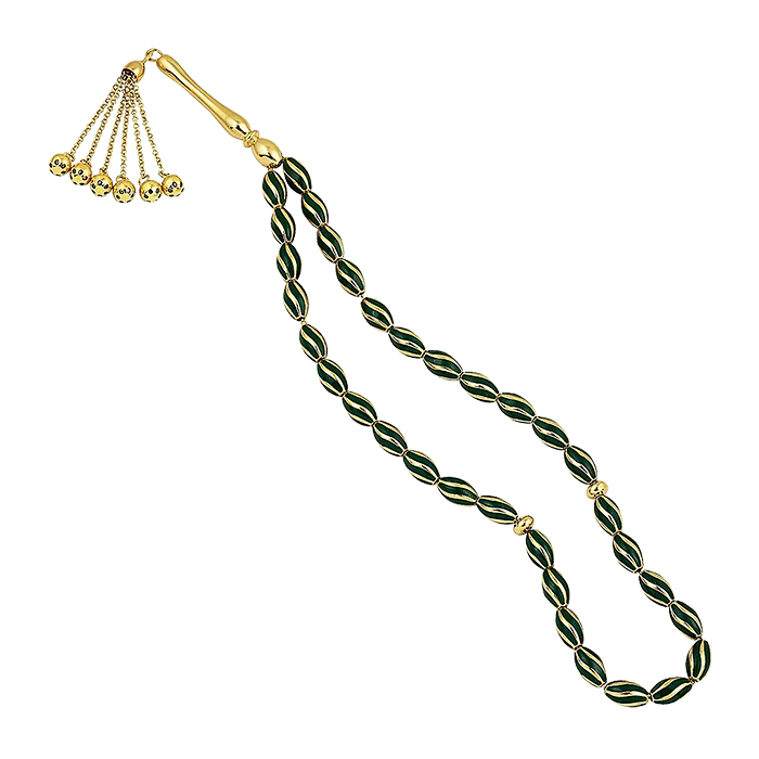 İnce Yeşil Mineli Altın Tesbih - Zere