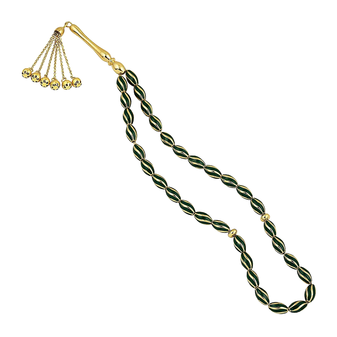 İnce Yeşil Mineli Altın Tesbih - 1