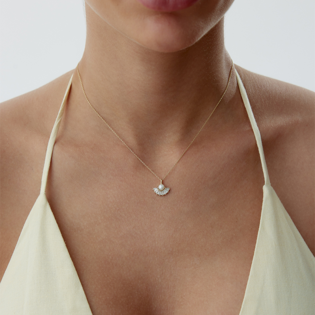 İnci Baget Yelpaze Kolye - 1