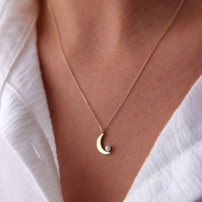 İnci Uçlu Ay Kolye - Rayna