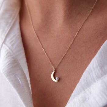 İnci Uçlu Ay Kolye - Rayna