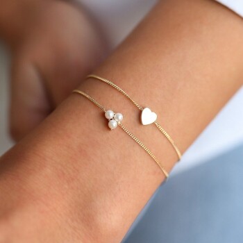 İncili Kalpli İkili Bileklik - Rayna