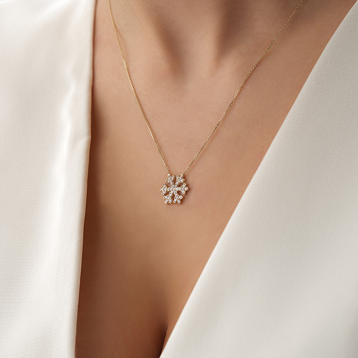 Işıltılı Taşlı Kar Tanesi Altın Kolye - Özkonak (1)