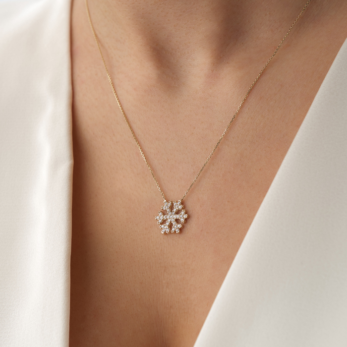 Işıltılı Taşlı Kar Tanesi Altın Kolye - Özkonak (1)