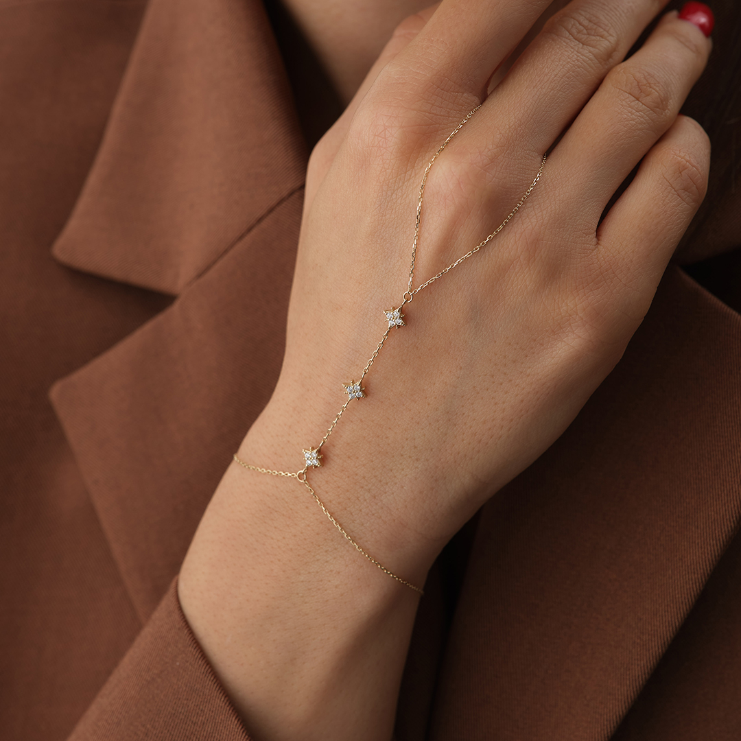 Işıltılı Yıldız Motifli Altın Şahmeran Bileklik - 2