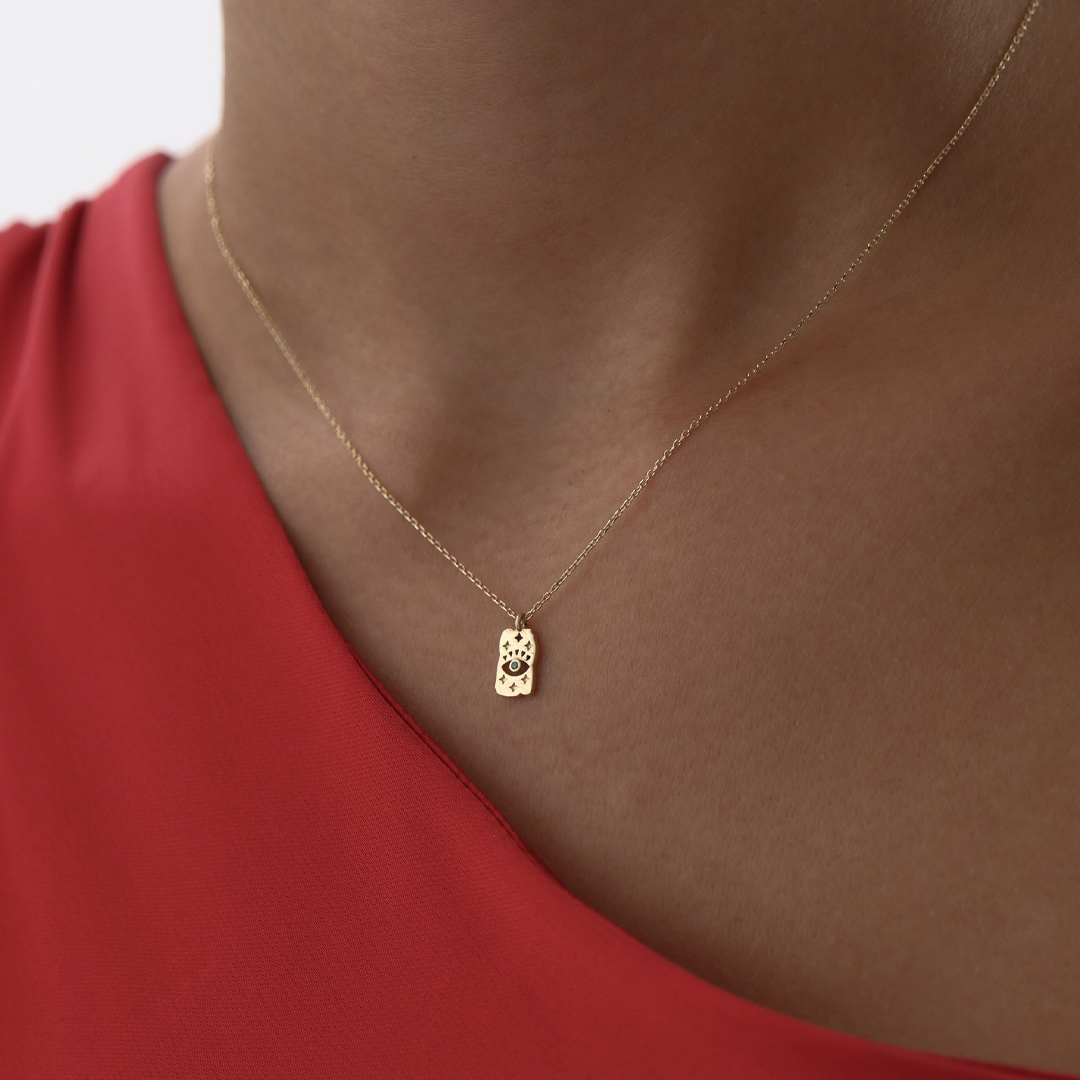 İşlemeli Göz Plaka Kolye - 2