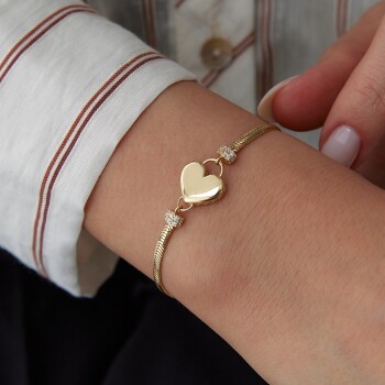 Kalp Balık Sırtı Zincir Bileklik - Koçak