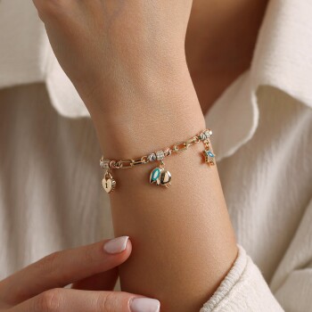 Kalp Fil Yıldız Charm Bileklik - Koçak