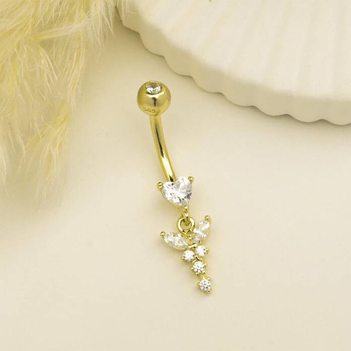 Kalp Taşlı Sallantılı Göbek Piercing - 2