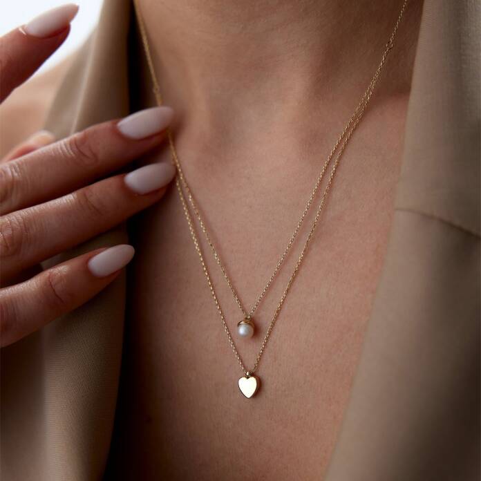 Kalp ve İnci İkili Kolye - 1