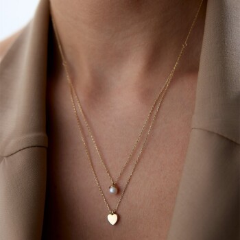 Kalp ve İnci İkili Kolye - Rayna (1)