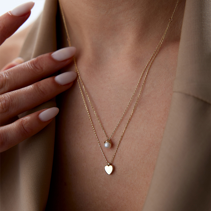 Kalp ve İnci İkili Kolye - Rayna