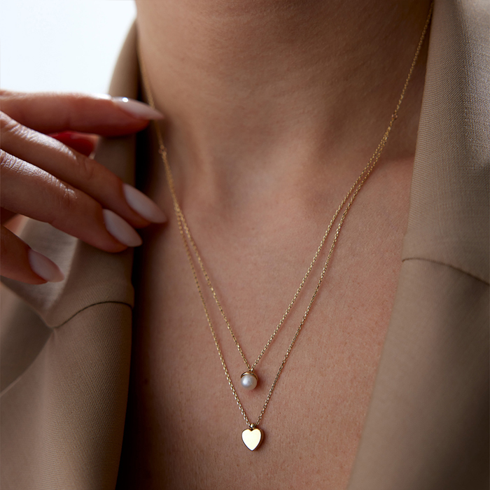 Kalp ve İnci İkili Kolye - Rayna (1)