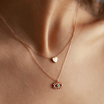 Kalpli Kirpikli İkili Kolye - Alen