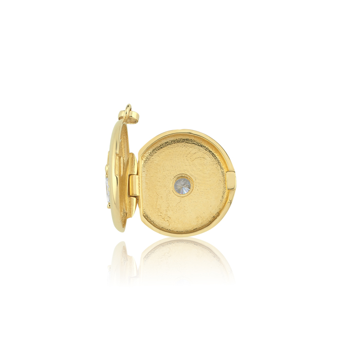 Kapaklı Yuvarlak Kraliçe Arı Altın Kolye Ucu - 3