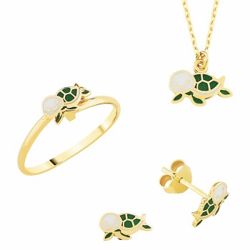 Kaplumbağa Figürlü 14 Ayar Kız Çocuk Altın Takı Seti - Melike