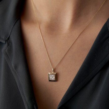 Kare Baget Taşlı Kolye - Rayna