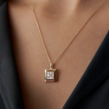 Kare Baget Taşlı Kolye - Rayna (1)