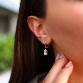 Kare Baget Taşlı Sallantılı Küpe - Alen