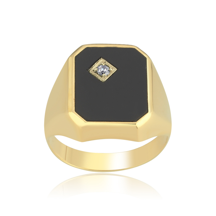 Kare Black Sparkle Şovalye Yüzük - Arpaş