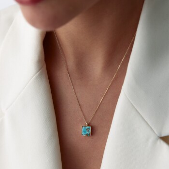 Kare Doğal Firuze Kolye - Osman