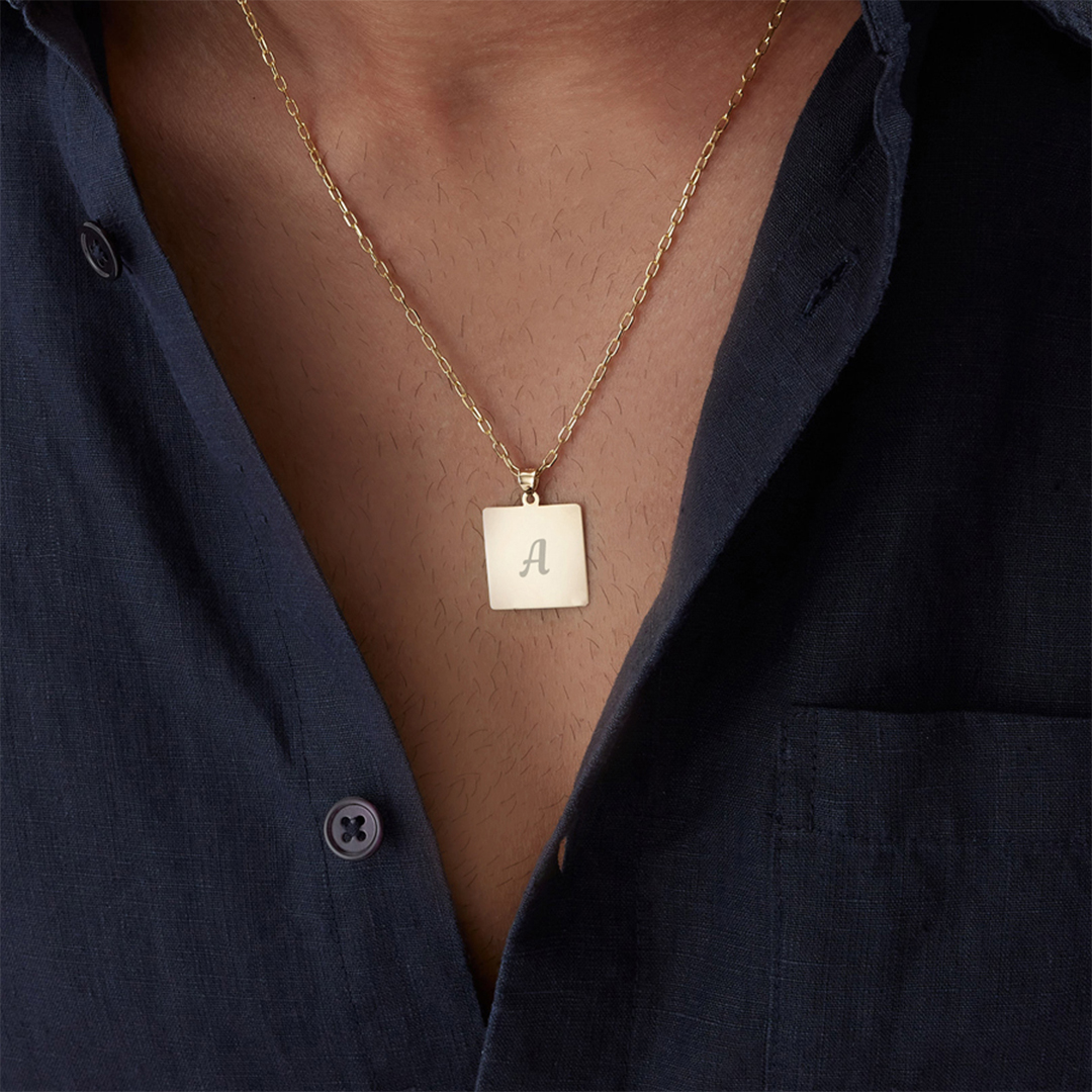 Kare Plaka Erkek Kolye - 2