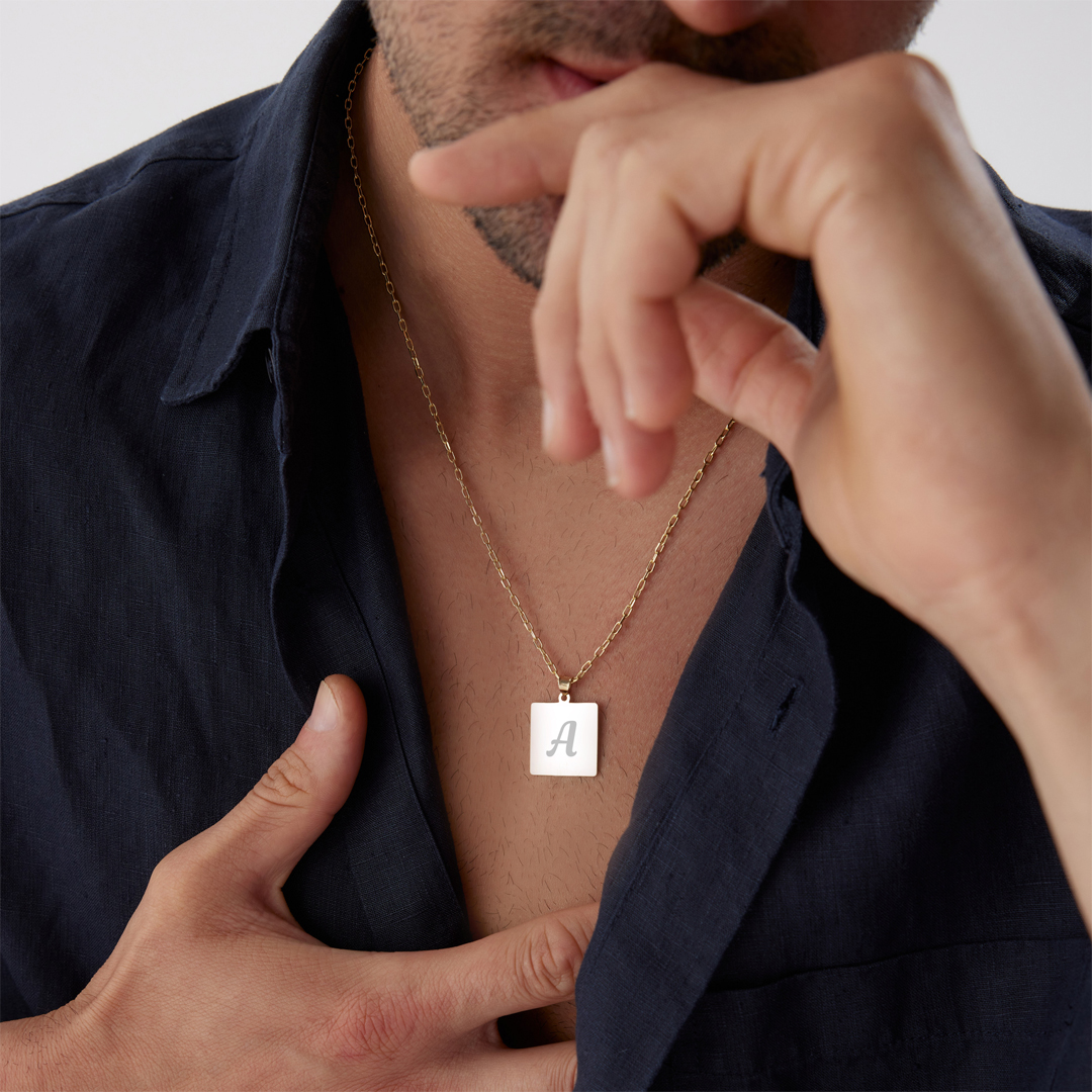 Kare Plaka Erkek Kolye - 3