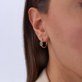 Kare Yeşil Taşlı Küpe - Rayna