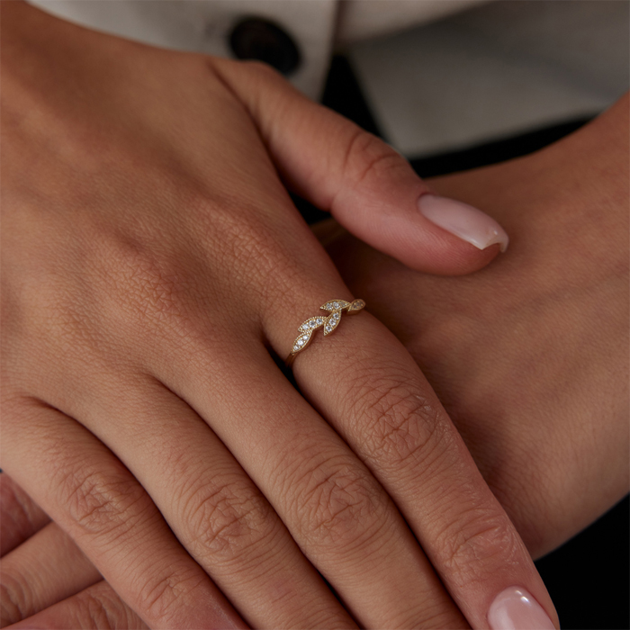 Karşılıklı Yaprak Taşlı Yüzük - Nüans (1)