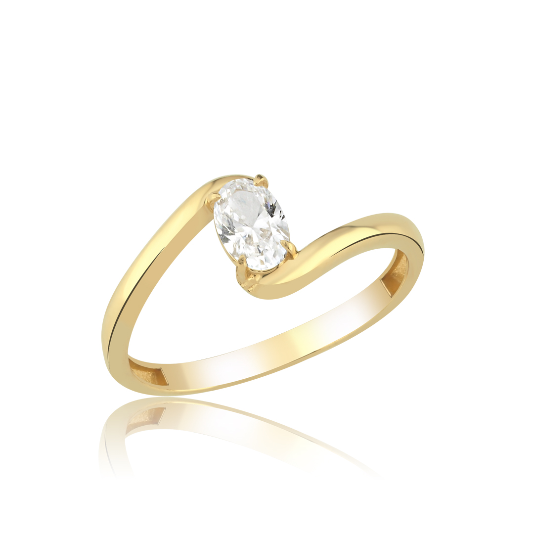 Kayık Form Oval Taşlı Altın Yüzük - 1