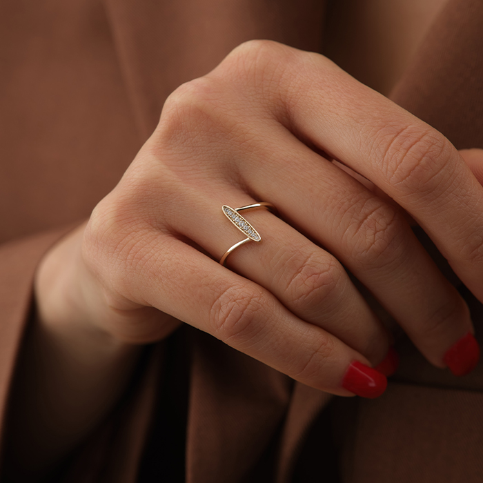 Kayık Form Taşlı Altın Yüzük - Rayna (1)