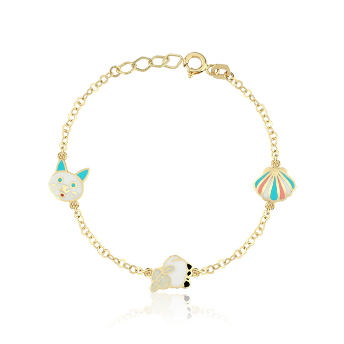 Kedi Deniz Kabuğu Koyun Figür Altın Çocuk Bilekliği - Melike
