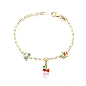 Kirazlı Uğur Böceği Ataç Zincir Çocuk Bilekliği - Melike