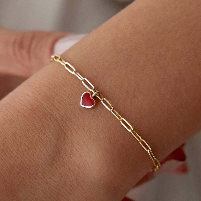 Kırmızı Kalp Charm Ataç Bileklik - 1