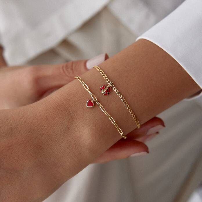 Kırmızı Kalp Charm Ataç Bileklik - 4